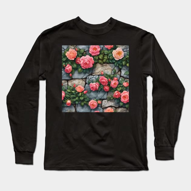 NUANCED CLIMBING ROSE ON STONE WALL Long Sleeve T-Shirt by Ciervo Primavera